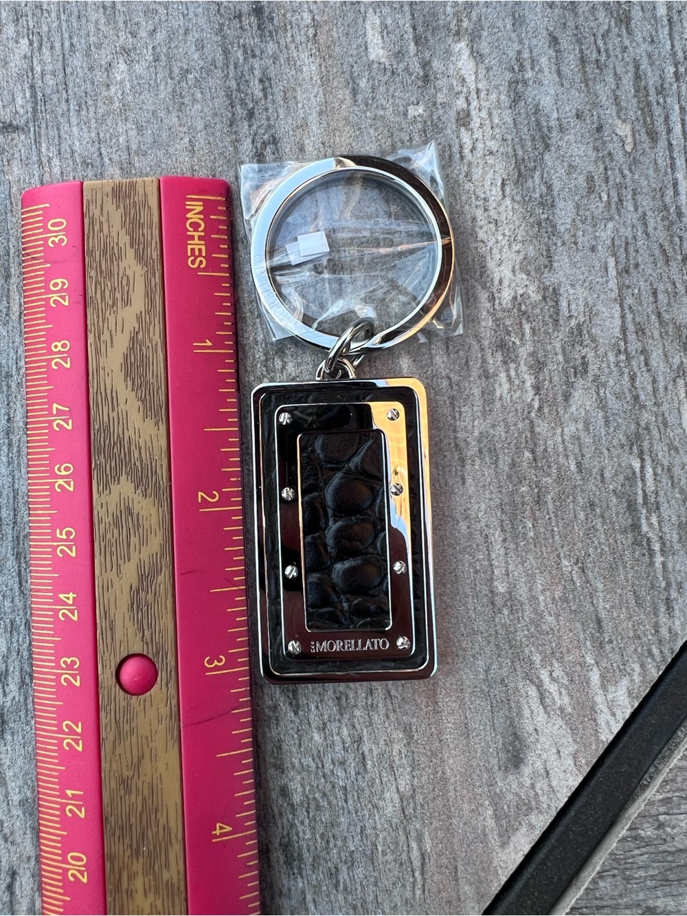 Black Leather & Silver Rectangular Keyring - Picture 4 of 6